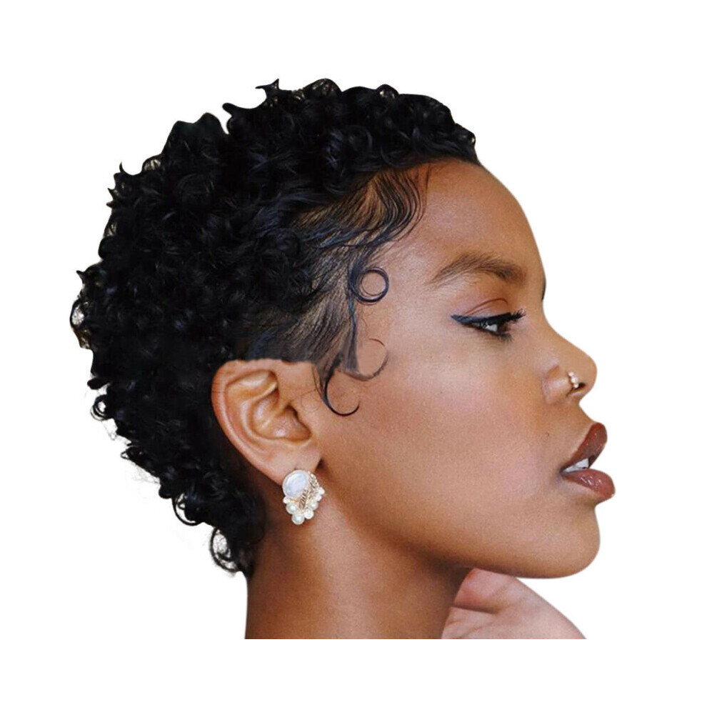 Unisex Black Womens Cosplay Real Netural Wig Ladies Short Wavy Curly Hair Wig With Bang Party
