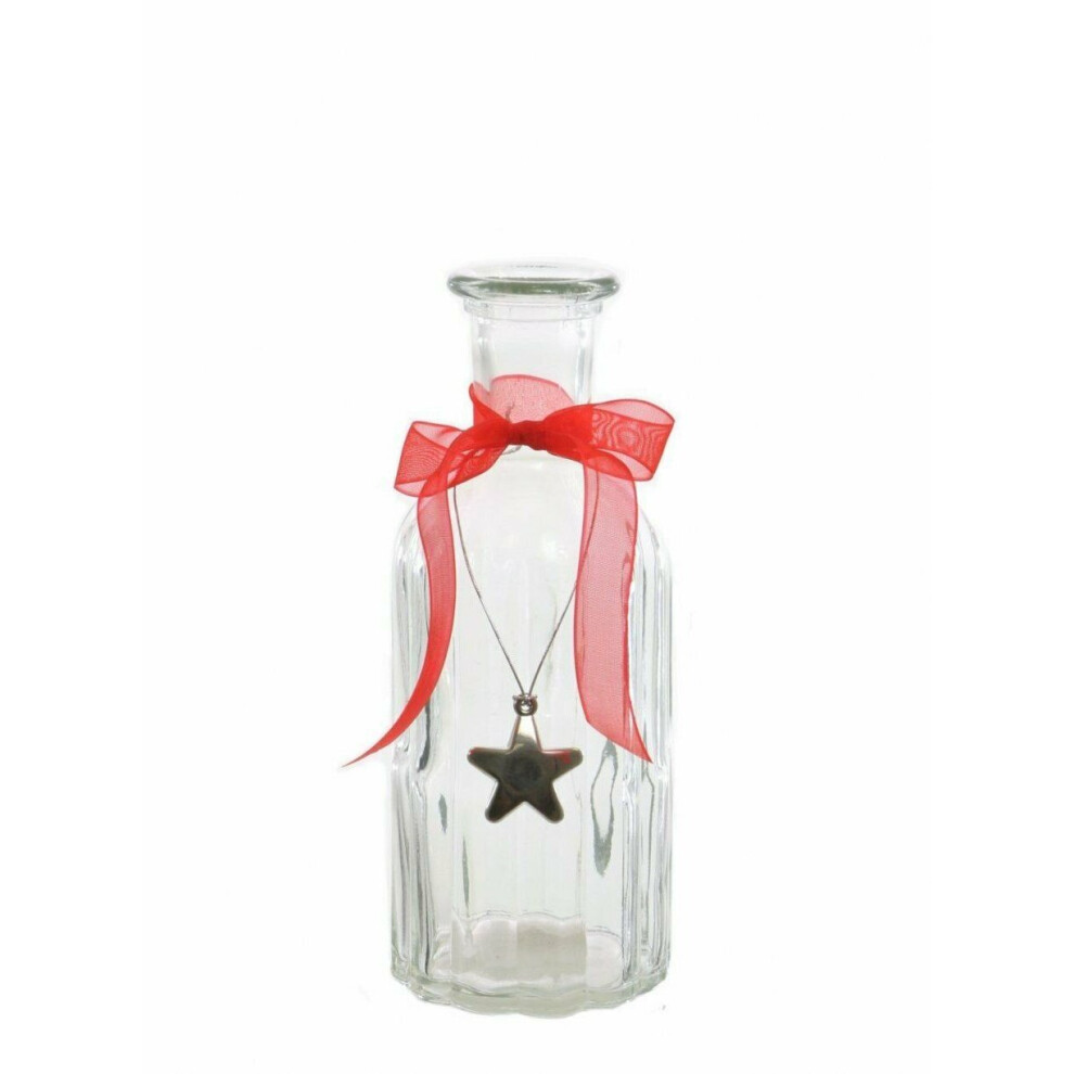 19cm Tall Glass Bottle Vase With Red Ribbon Silver Star Bud Glass Flower Vase