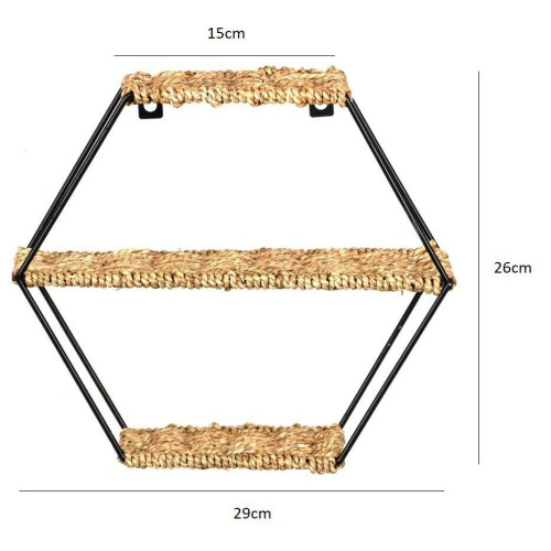 Hanging Wall Self - Rustic Octagon Floating Shelves Woven Rope 3 Tier Display 1