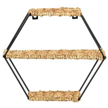 Hanging Wall Self - Rustic Octagon Floating Shelves Woven Rope 3 Tier Display