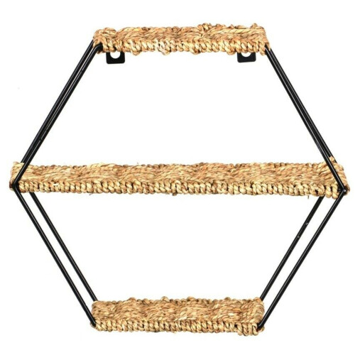 Hanging Wall Self - Rustic Octagon Floating Shelves Woven Rope 3 Tier Display