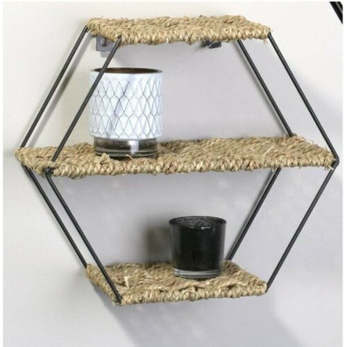 Hanging Wall Self - Rustic Octagon Floating Shelves Woven Rope 3 Tier Display 2