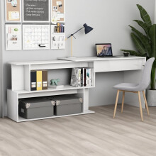 vidaXL Corner Desk High Gloss White Engineered Wood Bedroom Office Workstation