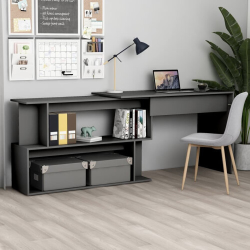 vidaXL Corner Desk Grey Engineered Wood Bedroom Living Room Writing Table