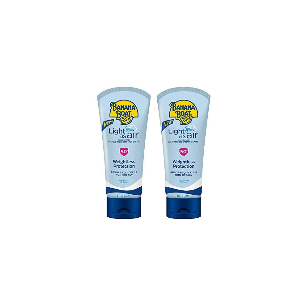 Banana Boat Light As Air Reef Friendly Sunscreen Lotion, Broad Spectrum SPF 50, 6 Ounces - Twin Pack