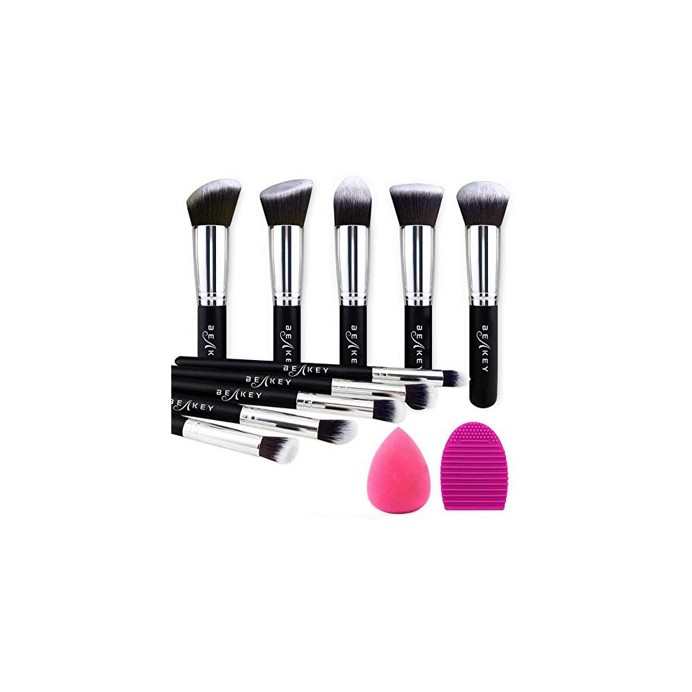 BEAKEY Makeup Brush Set, Premium Synthetic Kabuki Foundation Face Powder Blush Eyeshadow Brushes Makeup Brush Kit with Blender Sponge and Brush Cleane