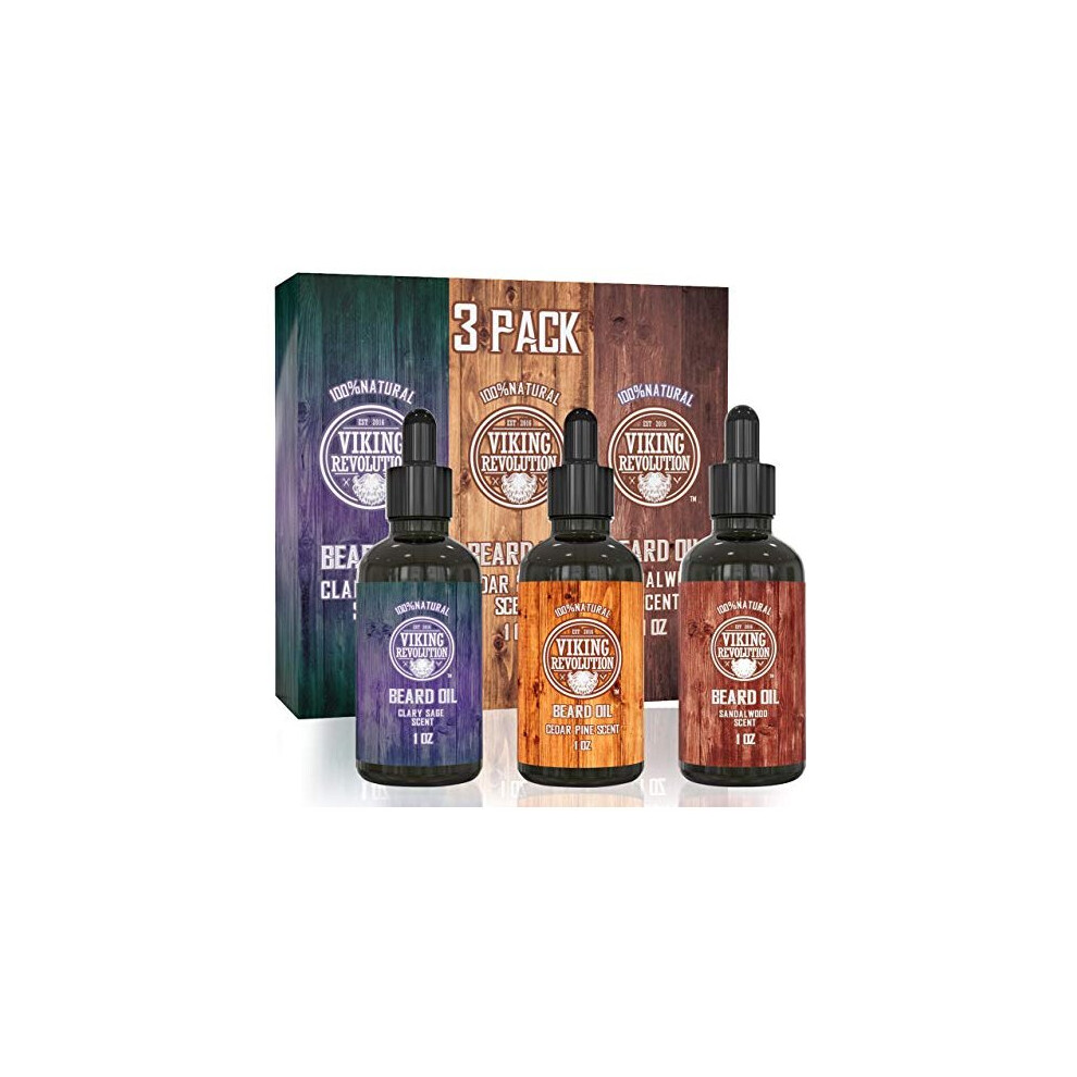 Beard Oil Conditioner 3 Pack - All Natural Variety Set - Sandalwood, Pine & Cedar, Clary Sage Conditioning and Moisturizing for a Healthy Beards, Grea