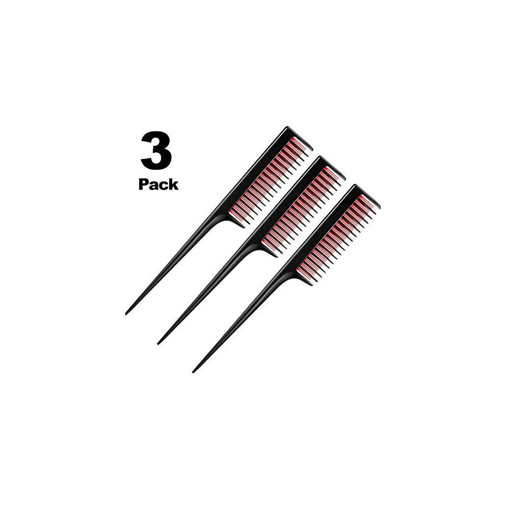 Leinuosen Unisex Not,Specified 3 Piece Triple Teasing Comb, Rat Tail Combs For Women, Tool Structure Tease Layers Rattail Comb, Rat Tail Comb For Back Combing Root Teasing, Adding V