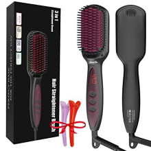 JAMIEWIN Hair Brush Straightening Heated Brush for Women Anti-Scald 30s Ceramic Hair Straighteners Brush Styler Comb Ionic Auto Off, Dual Voltage