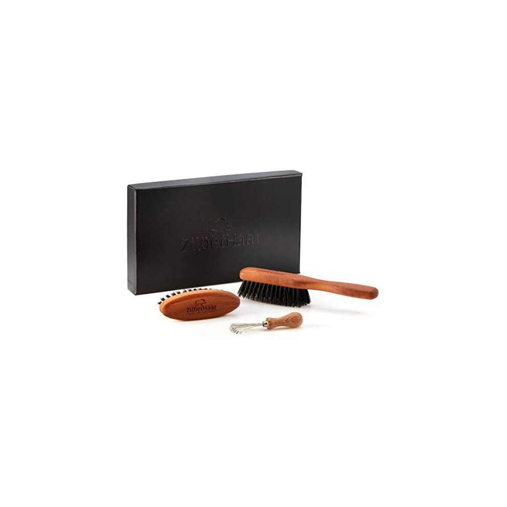 Zilberhaar Beard Brush Grooming Kit (Stiff Version) 1St Cut Boar Bristles - Ideal For Medium To Long, Thick Beards - Distributes Balm & Oil For Growth