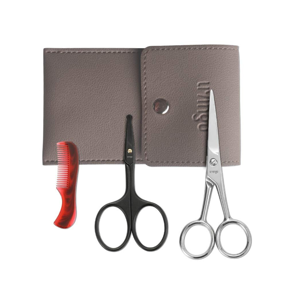 LIVINGO Beard & Mustache Scissors for Men, Professional Rounded Tip Safety Sharp Stainless Steel Small Beauty Facial Nose Hair Trimming Shears Kit wit