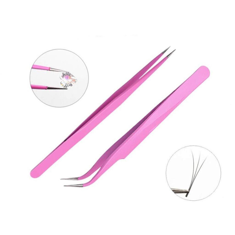 Aoshang 2PCS Stainless Steel Straight and Curved Tip Tweezers Nippers for Eyelash Extensions and Nail Art Sticker Rhinestone Eyelash Picker Acrylic Ge