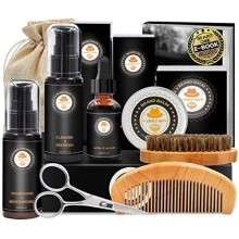 Upgraded Beard Grooming Kit w/Beard Conditioner,Beard Oil,Beard Balm,Beard Brush,Beard Shampoo/Wash,Beard Comb,Beard Scissors,Storage Bag,Beard E-Book