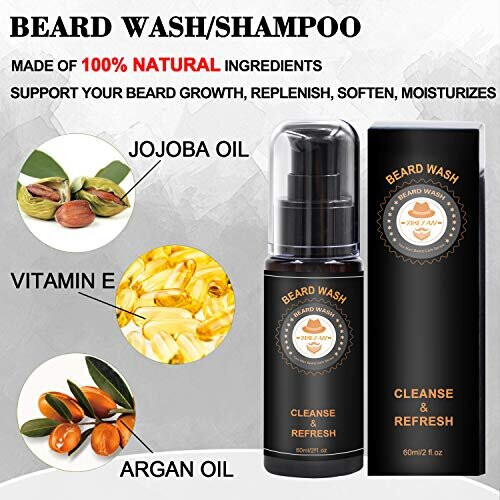 Upgraded Beard Grooming Kit w/Beard Conditioner,Beard Oil,Beard Balm,Beard Brush,Beard Shampoo/Wash,Beard Comb,Beard Scissors,Storage Bag,Beard E-Book 1