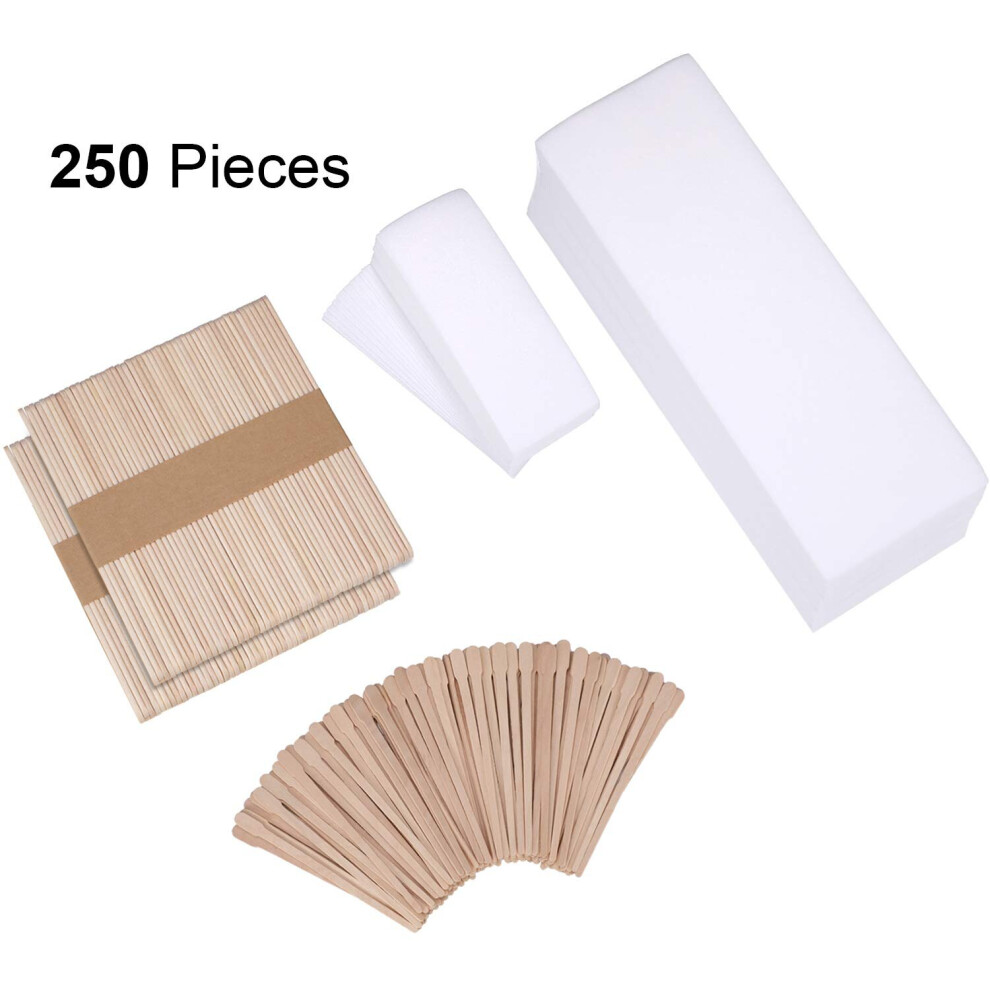 Yaomiao 250 Pieces Wax Strips Sticks Kit Includes Non-Woven Waxing Strips Facial Wax Strips And Wooden Wax Applicator Sticks For Body Skin Hair Removal