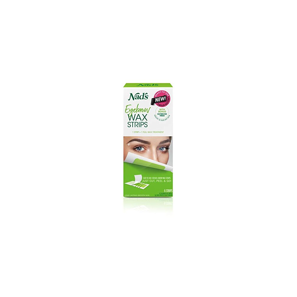 Nads Nad's Eyebrow Wax Strips - Facial Hair Removal For Women - Eyebrow Wax Kit With 6 Eyebrow Waxing Strips + 6 Calming Oil Wipes + 2G Skin Protection Pow