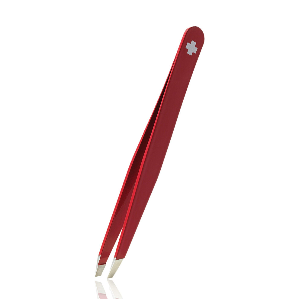 Red Rubis Hair Tweezers - Slanted - With Swiss Cross