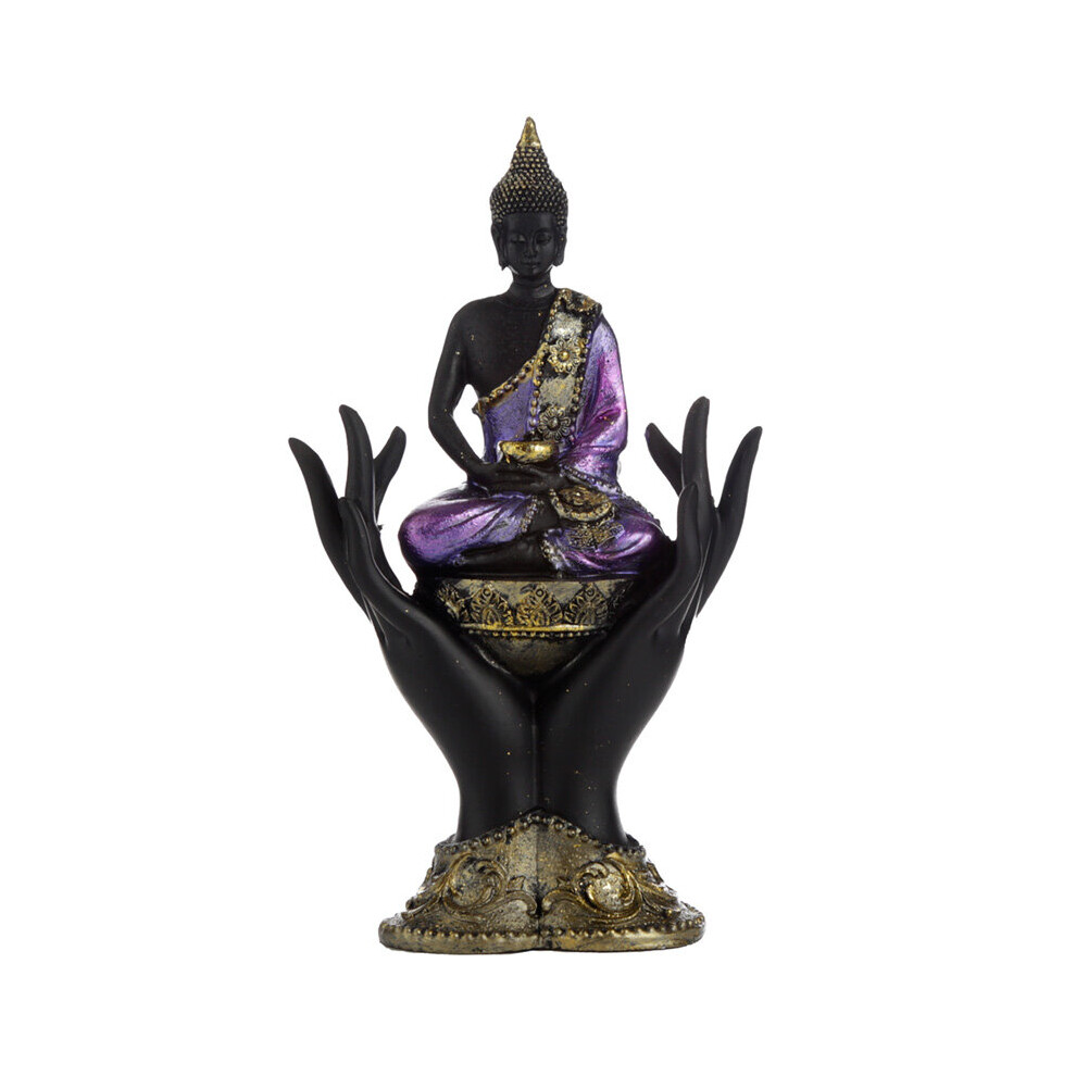 Purple, Gold and Black Thai Buddha Sitting in Hands