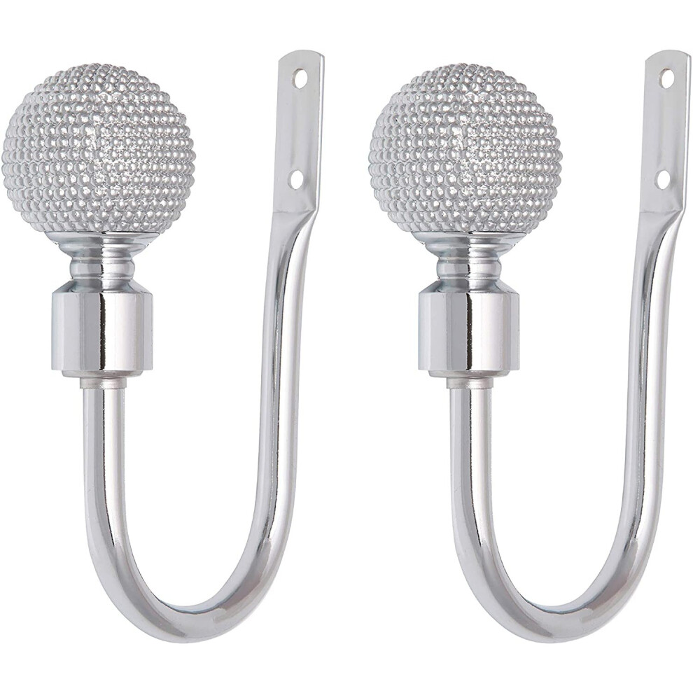 (Nickel, Holdbacks) A.Unique Home Beaded Ball Metal Extendable Curtain Pole with Rings and Fittings, In a Variety of Colours and Sizes