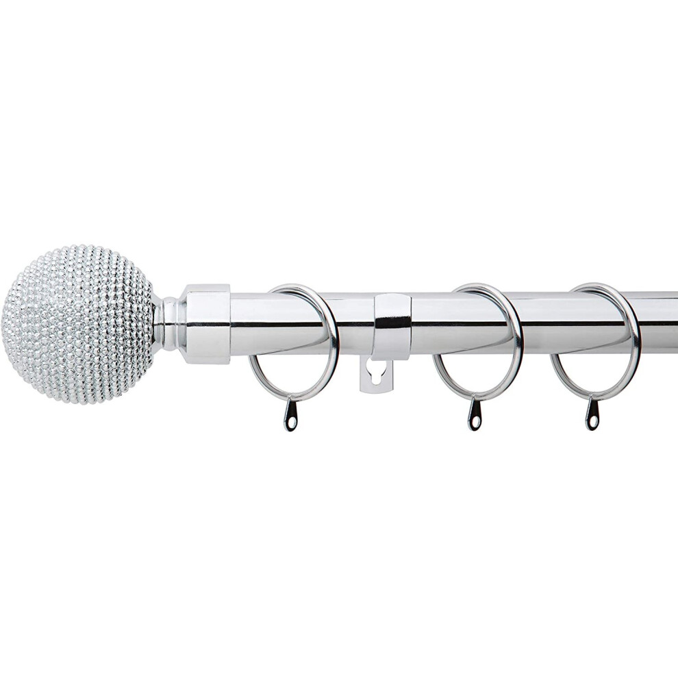 (Nickel, 120cm - 220cm, 47" to 87" Approx) A.Unique Home Beaded Ball Metal Extendable Curtain Pole with Rings and Fittings, In a Variety of Colours an