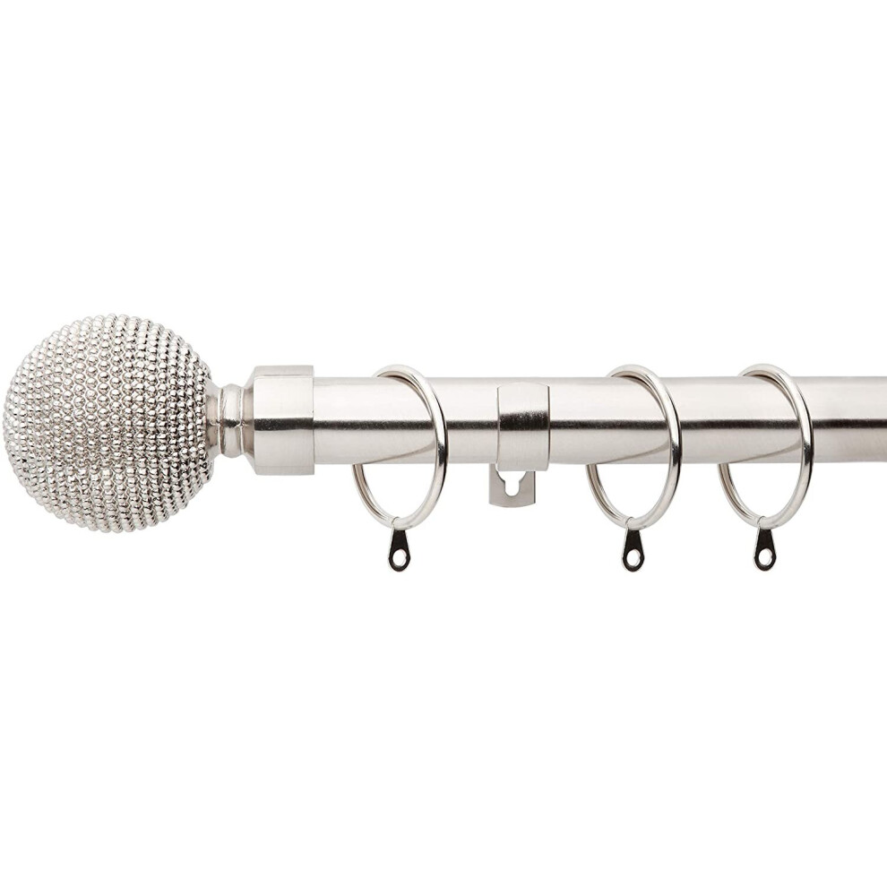 (Brushed Steel, 120cm - 220cm, 47" to 87" Approx) A.Unique Home Beaded Ball Metal Extendable Curtain Pole with Rings and Fittings, In a Variety of Col