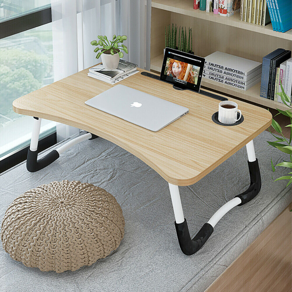 (Brown) Laptop Desk Laptop Bed Tray Table Large Foldable Laptop Notebook Stand Desk with Ipad and Cup Holder