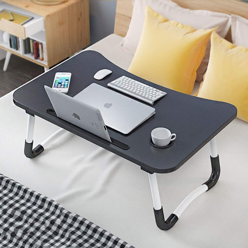 (Black) Laptop Desk Laptop Bed Tray Table Large Foldable Laptop Notebook Stand Desk with Ipad and Cup Holder