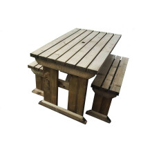 (4ft, Rustic Brown) Garden Picnic Table and Benches Set YEWS Compact - Space Saving Furniture for Small Spaces - Handmade Furniture in The UK