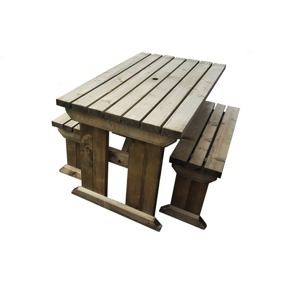 (4ft, Rustic Brown) Garden Picnic Table and Benches Set YEWS Compact - Space Saving Furniture for Small Spaces - Handmade Furniture in The UK