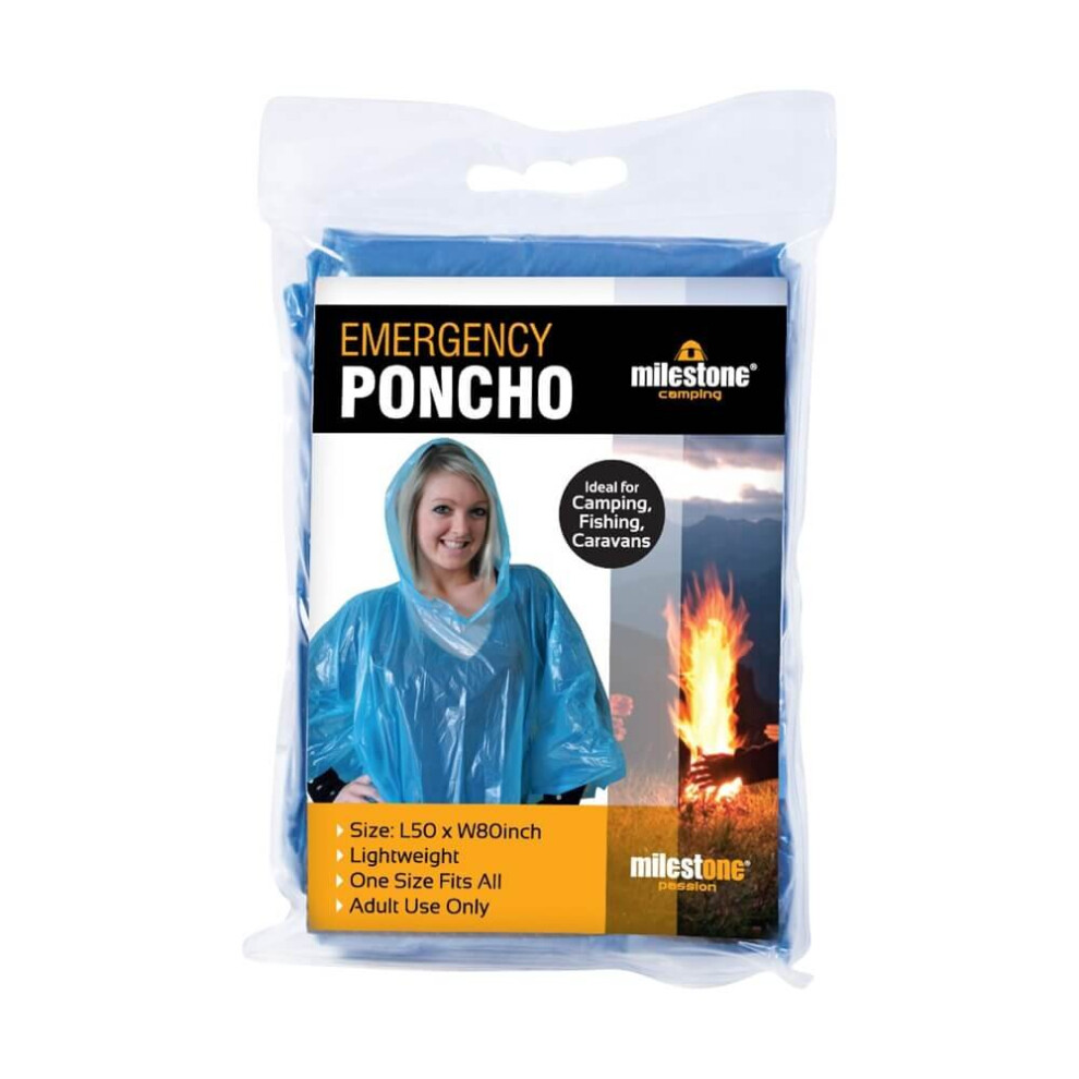 Milestone Camping 20500 Emergency Rain Poncho with Hood / One Size / Carry Bag Included