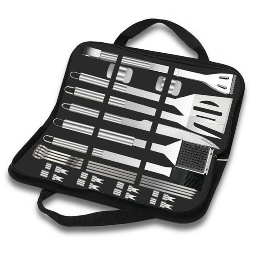 (20PCS) BBQ Utensil Set Stainless Steel Barbecue Accessories Grilling Tool Kit Outdoor Tote Bag