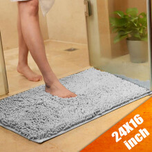 (Gray) Non-slip Bath Rug Mat Soft Shaggy Microfiber Floor Mat Bathroom Absorbent Home
