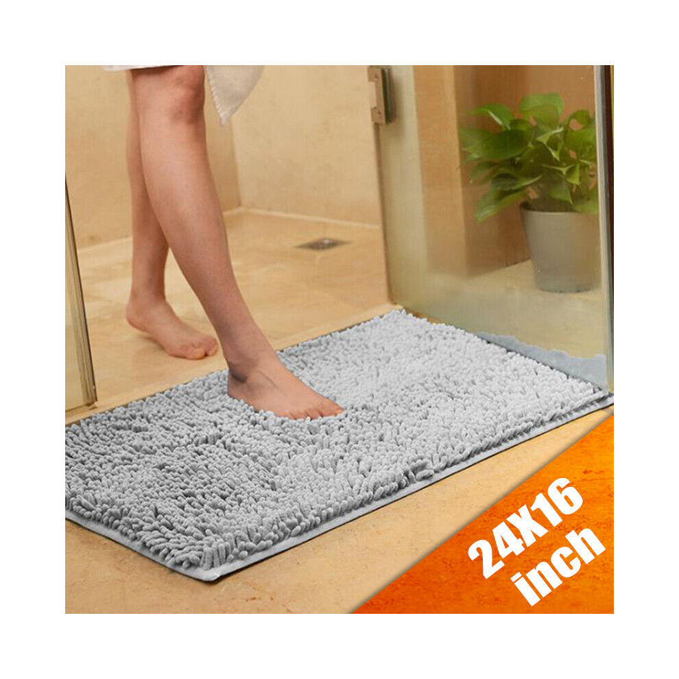 (Gray) Non-slip Bath Rug Mat Soft Shaggy Microfiber Floor Mat Bathroom Absorbent Home