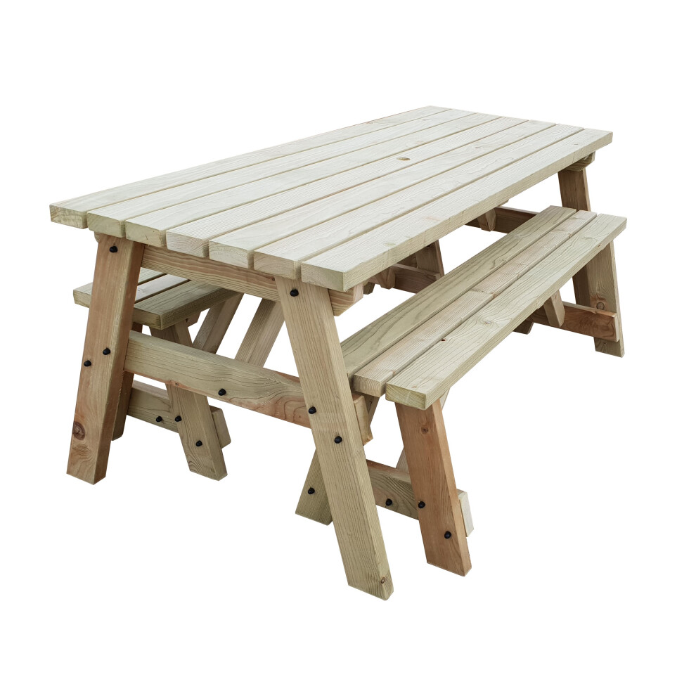 (8ft, Light Green) Garden Picnic Table and Benches Set Victoria Compact - Space Saving Furniture for Small Spaces - Handmade Furniture in The UK-image-OPC-P6K2ZPV-NEW