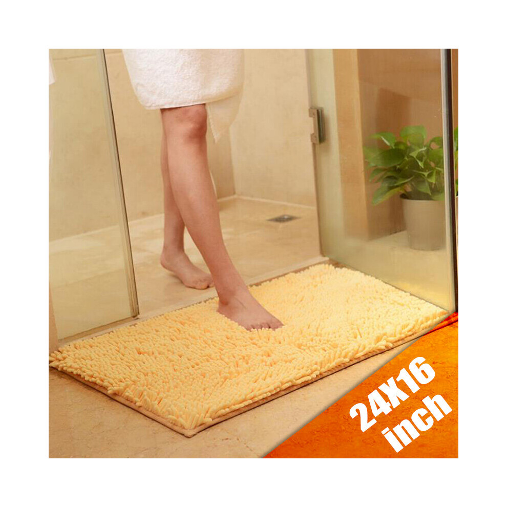 (Yellow) Non-slip Bath Rug Mat Soft Shaggy Microfiber Floor Mat Bathroom Absorbent Home