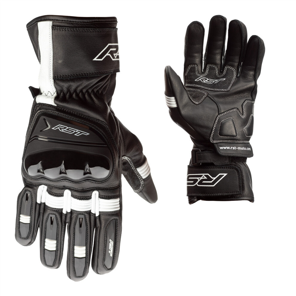 (9, Black / White) RST Pilot Mens Motorbike Leather Gloves CE Approved Sports Motorcycle Glove