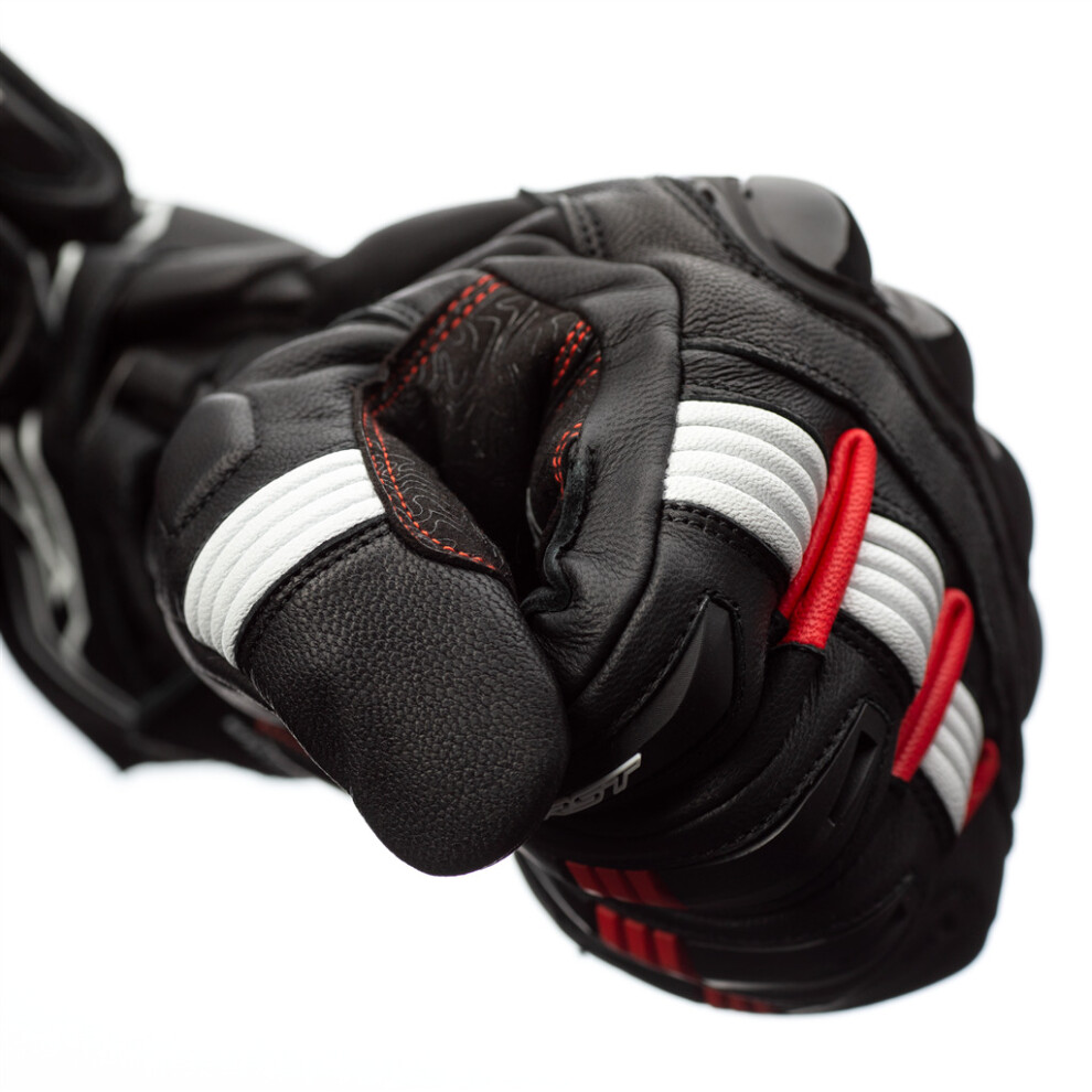 (11, Black / Red / White) RST Pilot Mens Motorbike Leather Gloves CE Approved Sports Motorcycle Glove