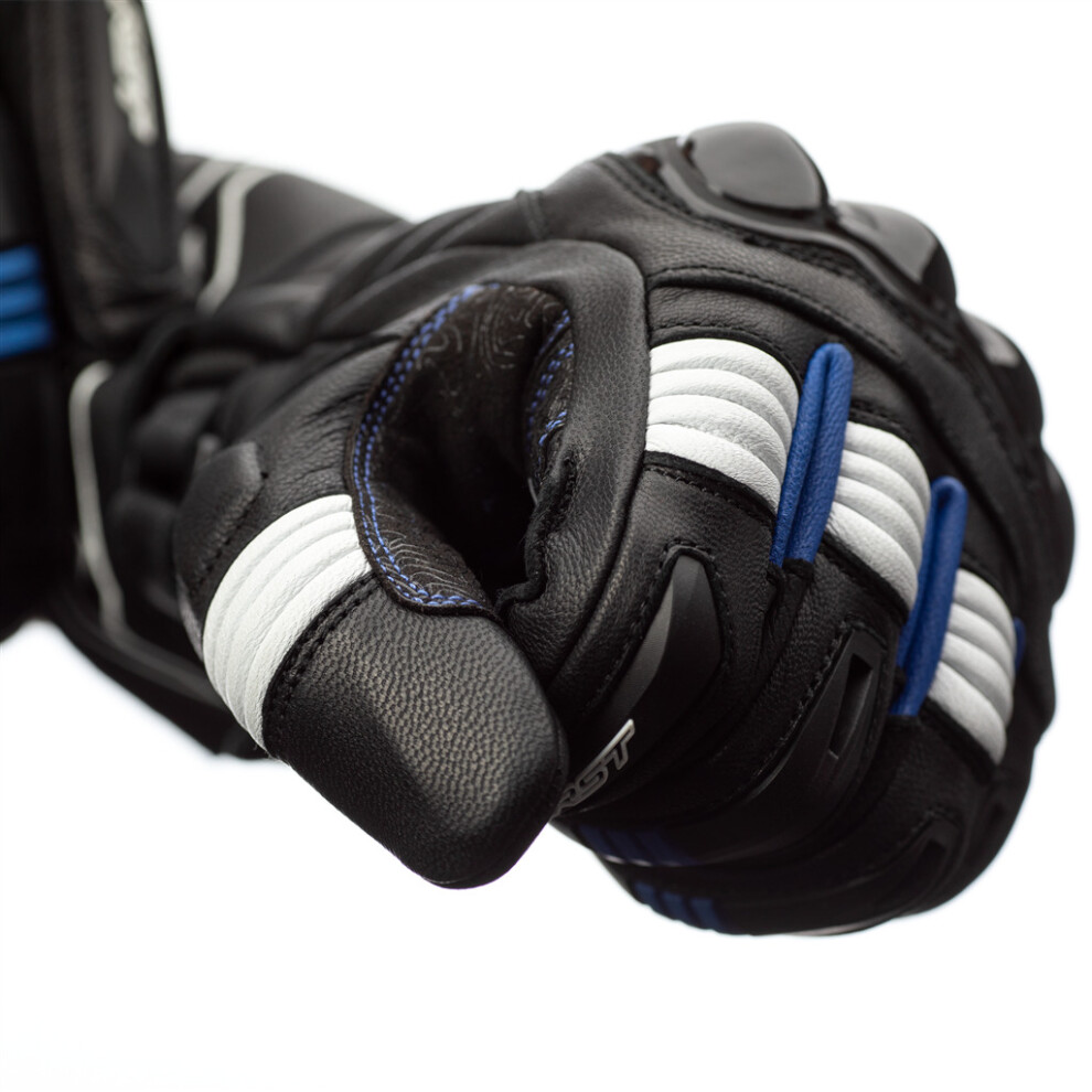 (10, Black / Blue / White) Rst Pilot Mens Motorbike Leather Gloves Ce Approved Sports Motorcycle Glove Blue,White,Black 5056136249221