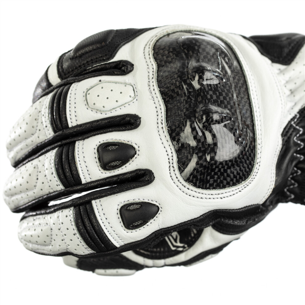 (12, Black / White) RST Stunt III Motorcycle Motorbike Mens CE APPROVE Carbon Knuckle Racing Gloves