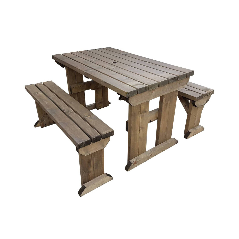 (4ft, Rustic Brown) Picnic Table and Bench Set Wooden Outdoor Garden Furniture, Aspen Heavy Duty