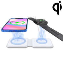 Foldable Qi Dual Magnetic MagSafe Wireless Charger for Mobile Phones / iWatch / AirPods