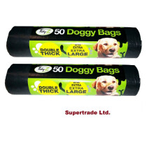 2 X Tidyz XXX Large Strong Doggy Waste Poo Bags With Tie Handle - 50 Bags