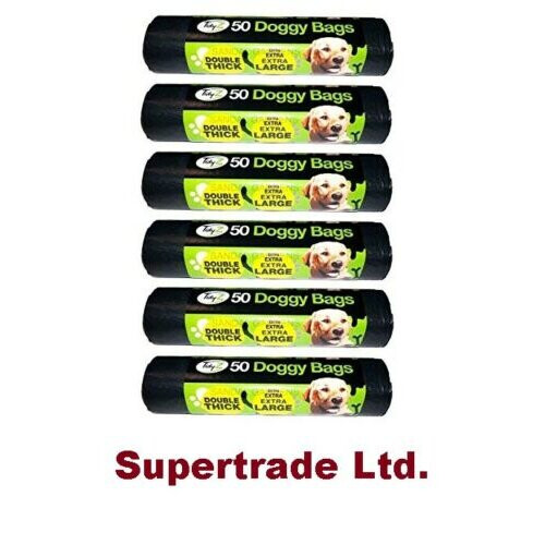 6 X Tidyz XXX Large Strong Doggy Waste Poo Bags With Tie Handle - 50 Bags