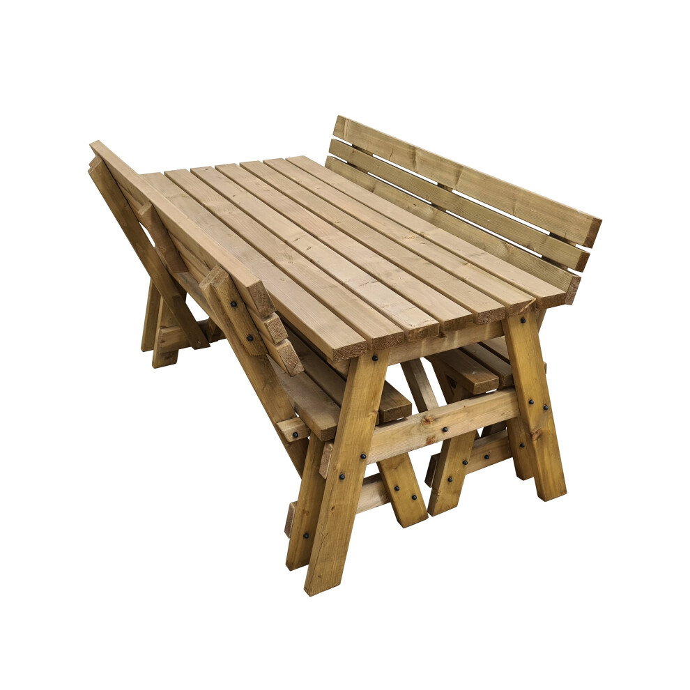 (5ft, Rustic Brown) Picnic Table and Bench Set Garden Furniture, Victoria Compact With Backrest
