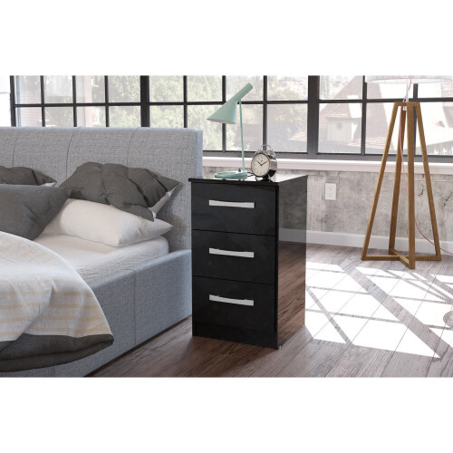 Birlea Birlea Lynx Black Gloss 3 Drawer Bedside Cabinet 2