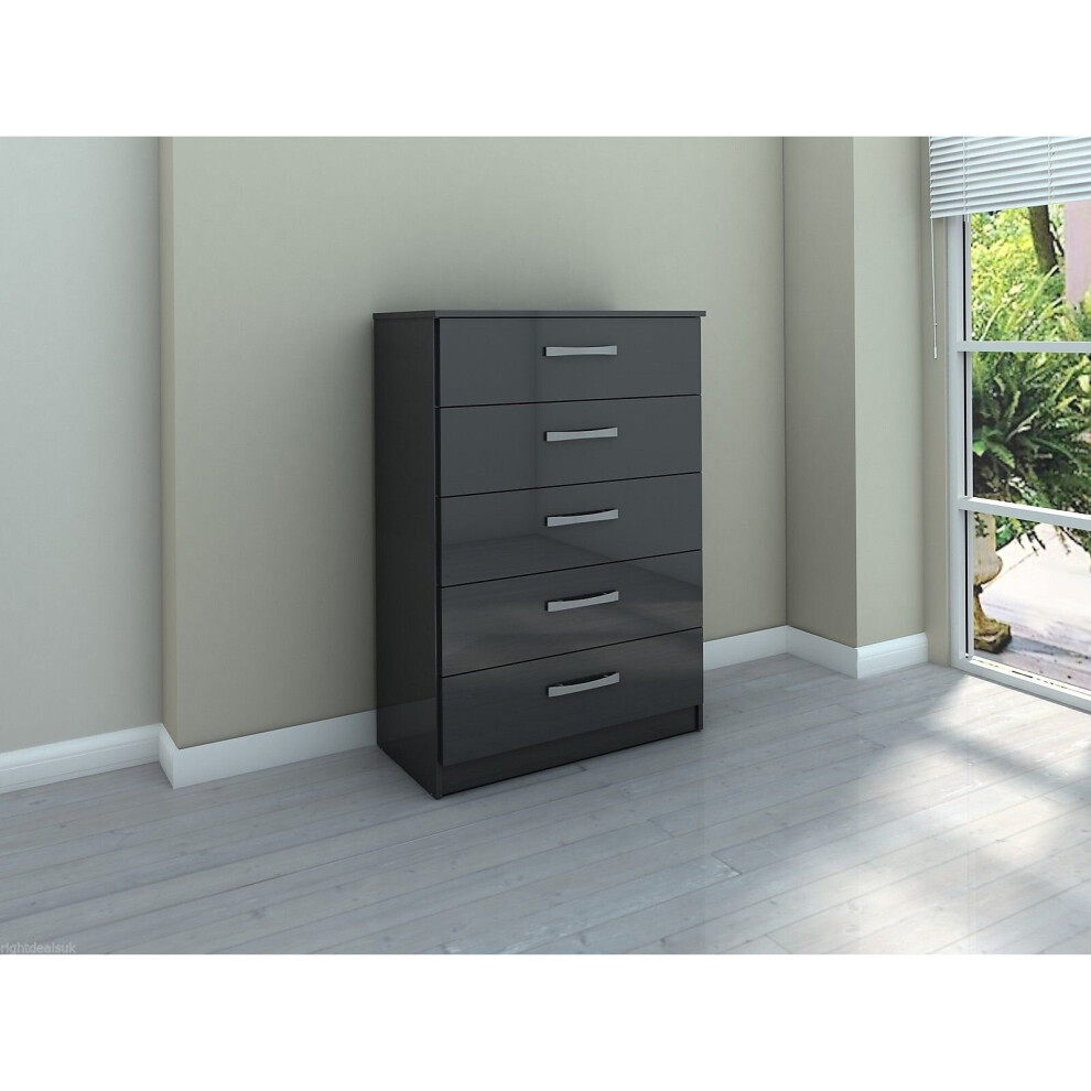 Birlea Lynx Black Gloss 5 Drawer Chest