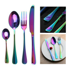 4 Piece Cutlery Set Flatware Silverware Set Stainless Steel Unicorn Rainbow Iridescent Colorful Tableware Dinnerware with Knife Spoon Fork Ser