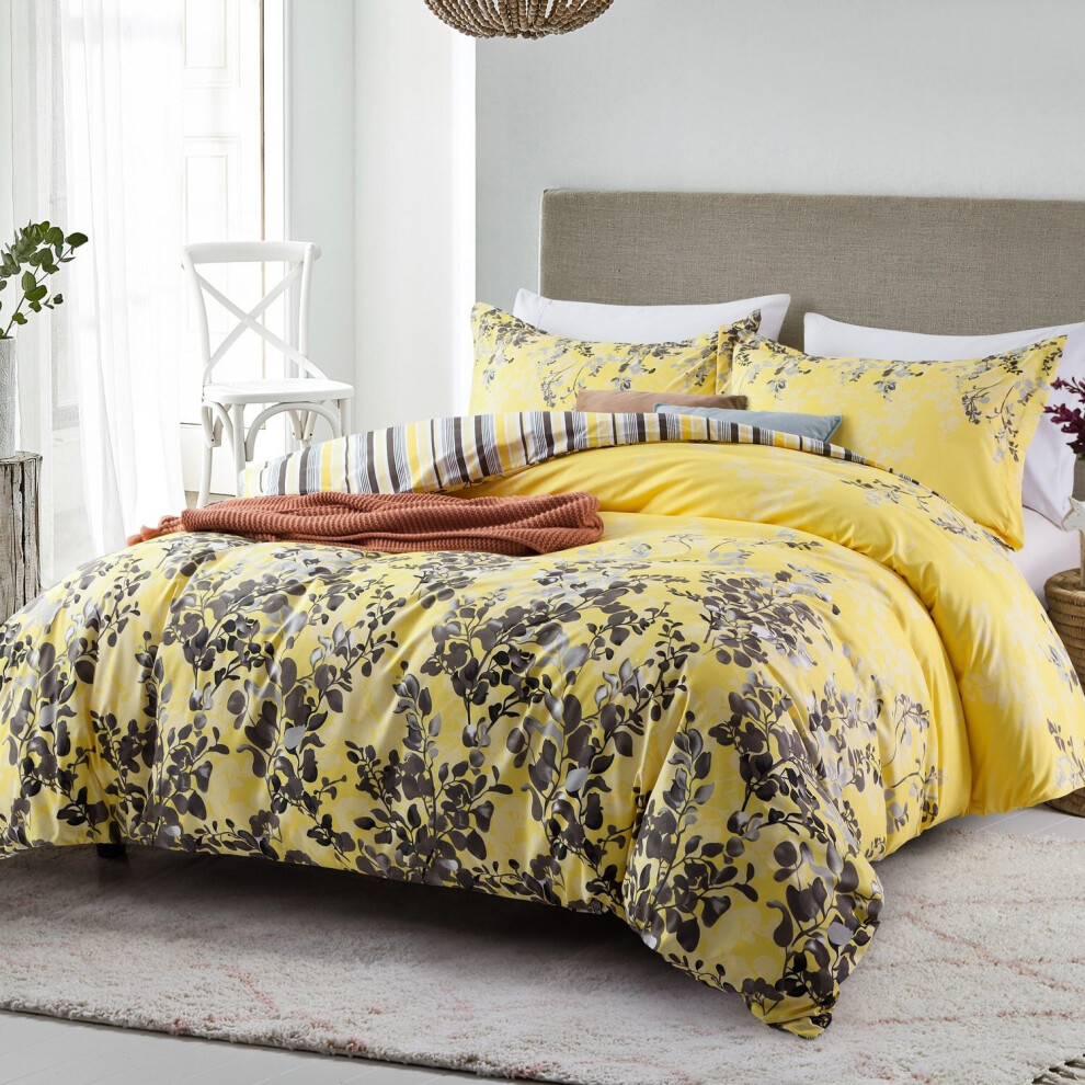 (Ochre-Blossom, Single) 3 Piece Floral Duvet Cover Set Single Double King Size Bedding Set