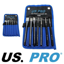 US Pro 7-Piece Punch & Chisel Set - Cold Chisels, Center Punch, Pin & Taper Punches (6-inch)