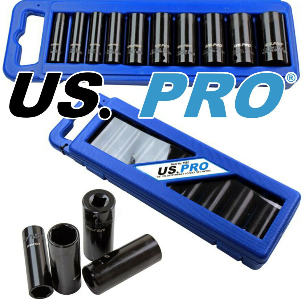 US PRO 10 Piece 3/8" Dr Deep Impact Metric Socket Set 10 - 24mm 1680